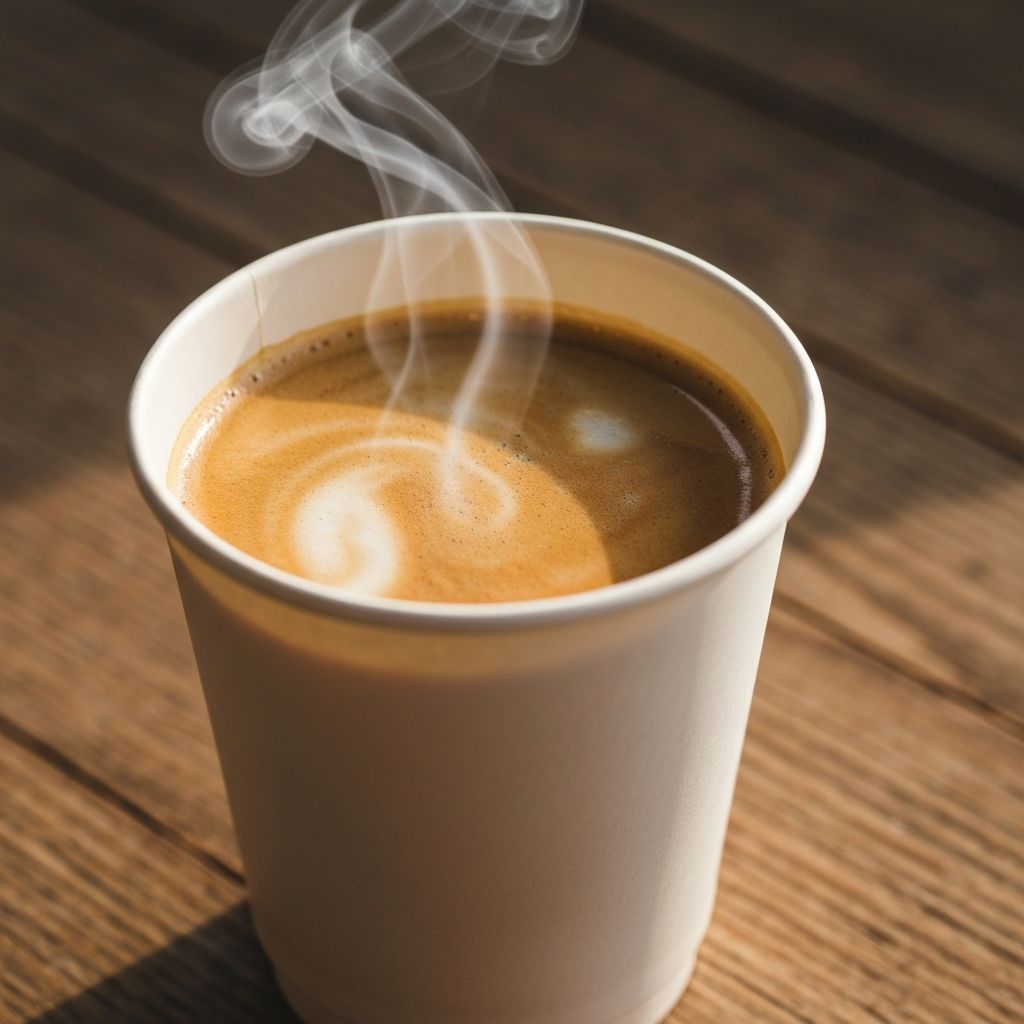 A freshly made flat white coffee in a takeaway cup
